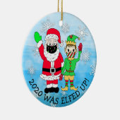 2020年はFacemaskで小妖精や小人とおもしろいサンタに迎えられた セラミックオーナメント (右)