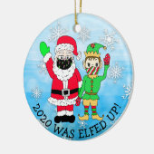 2020年はFacemaskで小妖精や小人とおもしろいサンタに迎えられた セラミックオーナメント (左)