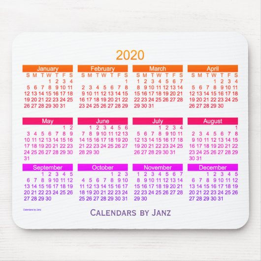 2020年カレンダーby Janz Ipanema はっきりした マウスパッド (正面)