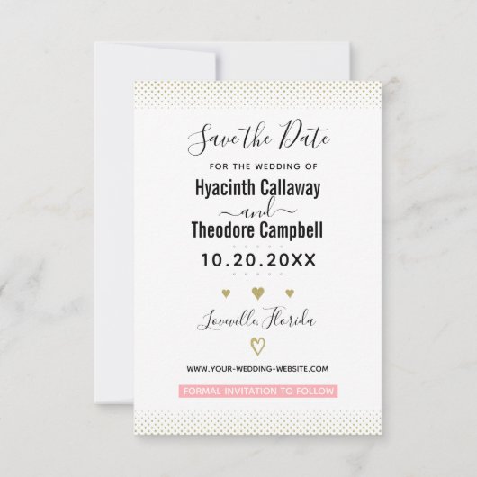 2020年カレン結婚ダー赤面ピンク金ゴールド3枚 セーブザデート (裏面)