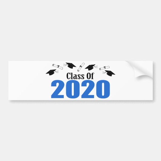2020年キャップと卒業証書のクラス(青) バンパーステッカー (正面)