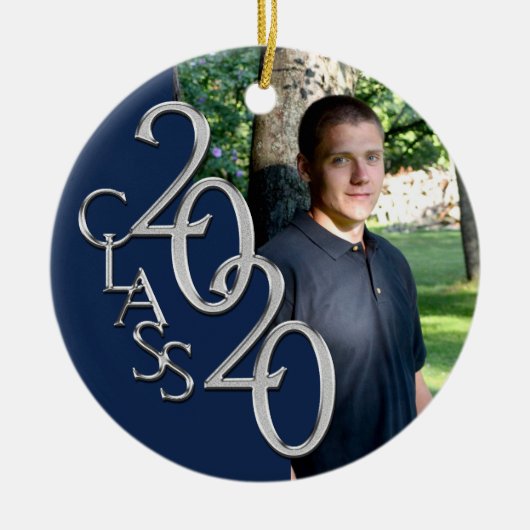 2020年クラス卒業フォトキープサケシルバーブルー セラミックオーナメント (正面)