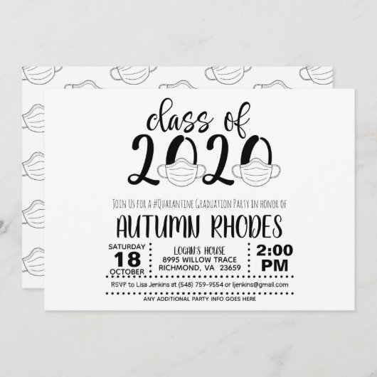 2020年クラス卒業招待状-顔マスク 招待状 (正面/裏面)