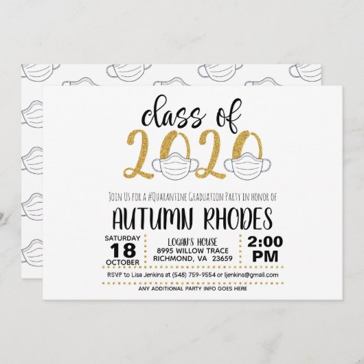 2020年クラス卒業招待状-顔マスクG 招待状 (正面/裏面)