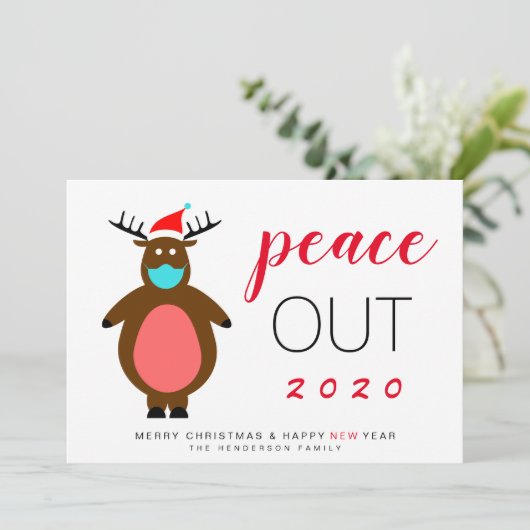 2020年クリスマスのトナカイおもしろいマスク平和 シーズンカード (スタンド正面)