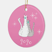 2020年クリスマス猫顔マスクかわいいピンク セラミックオーナメント (左)
