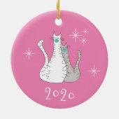 2020年クリスマス猫顔マスクかわいいピンク セラミックオーナメント (裏面)