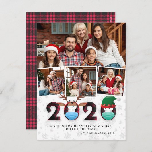 2020年クリスマス |かわいいマおもしろいスク&プレイド4枚の写真 シーズンポストカード (正面/裏面)