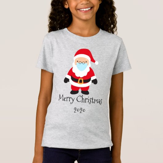 2020年サンタのおもしろいクリスマスマスク Tシャツ (正面)
