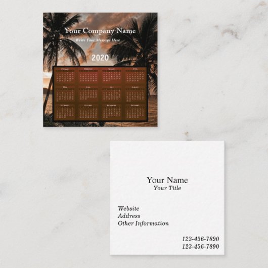 2020年ビジネス熱帯カレンダー スクエア名刺 (正面/裏面)