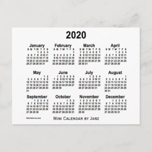 2020年ホワイト ミニカレンダー by Janz ポストカード