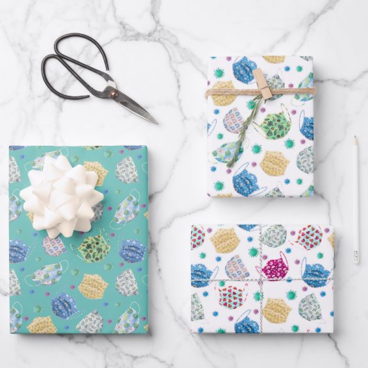 2020年マスク COVID-19 隔離パターン ラッピングペーパーシート (正面)