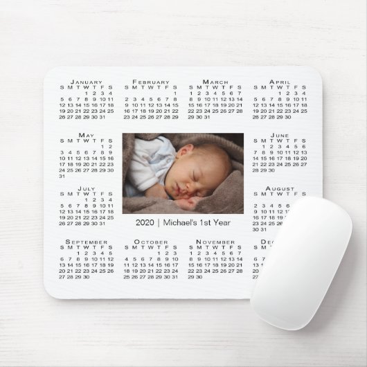 2020年モダン予定表写真と名前を白で表示 マウスパッド (マウス)