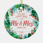 2020年初めてのクリスマスとしての私たちの素朴リース セラミックオーナメント (正面)