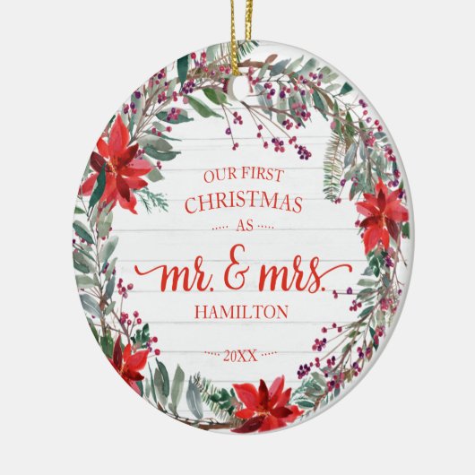 2020年初めてのクリスマスとしての私たちの素朴リース セラミックオーナメント (左)