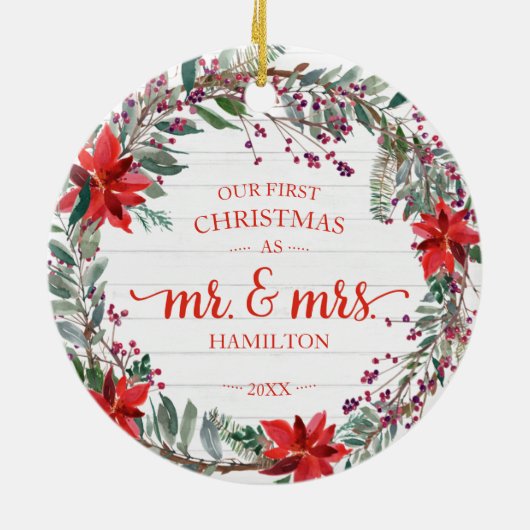 2020年初めてのクリスマスとしての私たちの素朴リース セラミックオーナメント (裏面)