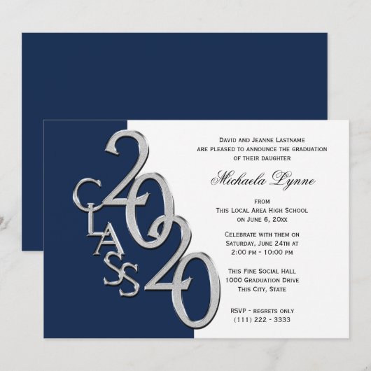 2020年度卒業生 シルバー  色指定オプション付き 招待状 (正面/裏面)