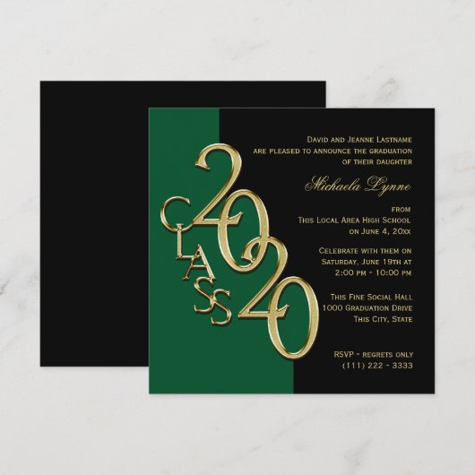 2020年度卒業生 緑と金 招待状 (正面/裏面)