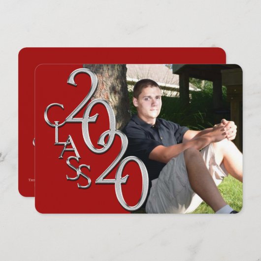 2020年度赤写真卒業招待状 招待状 (正面/裏面)