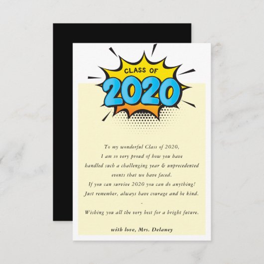 2020年度 担任の先生から生徒へのメモ漫画 サンキューカード (正面/裏面)