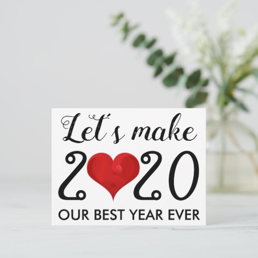 2020年新年のおめでとやる気を起こさせるう引用文ハート シーズンポストカード (スタンド正面)