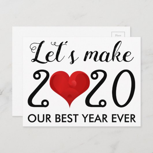2020年新年のおめでとやる気を起こさせるう引用文ハート シーズンポストカード (正面/裏面)