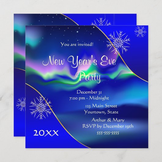 2020年新年の夜のオーロラパーティー 招待状 (正面/裏面)