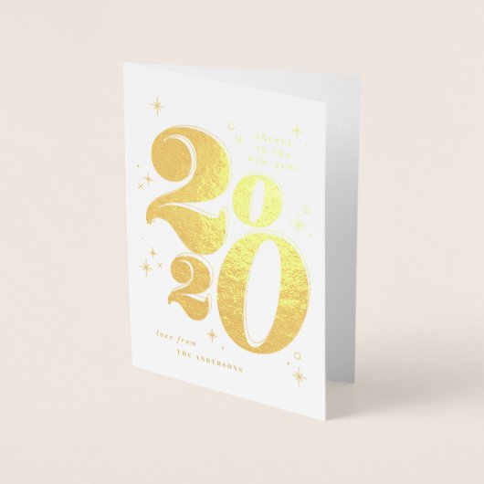 2020年新年の応援はっきりしたタイポグラフィ 箔カード (正面)