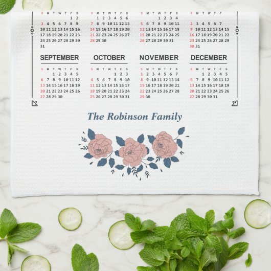 2020年月次カレンダーの個人用設定カスタム キッチンタオル (折り畳み)