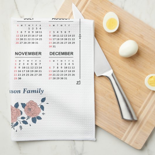 2020年月次カレンダーの個人用設定カスタム キッチンタオル (四つ折り)
