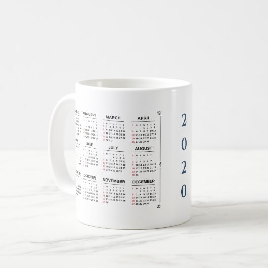 2020年月次カレンダーの個人用設定カスタム コーヒーマグカップ (正面左)