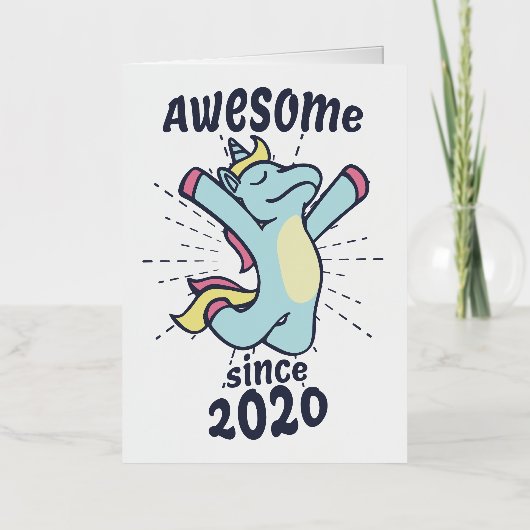 2020年生まれのスーパーキッズ ユニコーンの誕生日 箔グリーティングカード (正面)