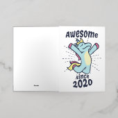 2020年生まれのスーパーキッズ ユニコーンの誕生日 箔グリーティングカード (外側レイダウン)