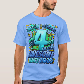2020年生まれの4歳の誕生日おめでとう コミックスタイル Tシャツ