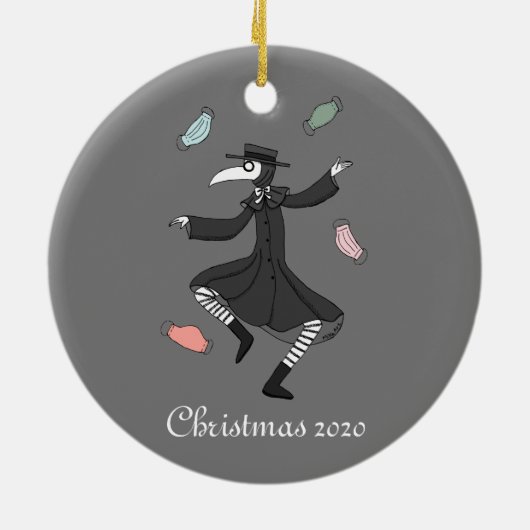 2020年聖降誕祭の飾りにマスクを付けたペストドクター セラミックオーナメント (裏面)