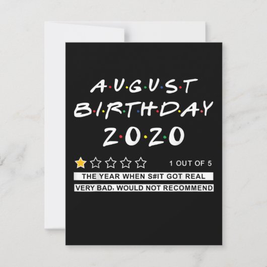 2020年8月の誕生日は本当に最悪だった 招待状 (正面)