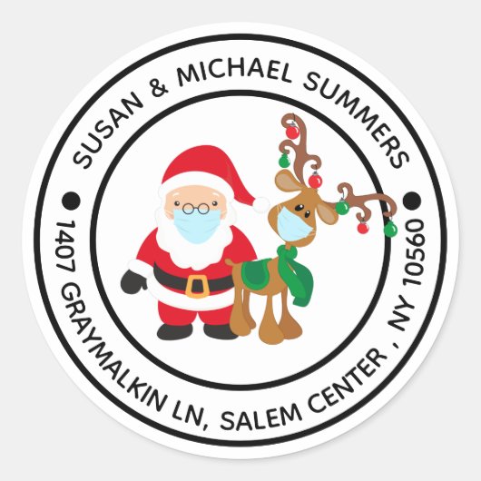 2020年 コビッドのクリスマス サンタ 戻り先住所 ラウンドシール (正面)