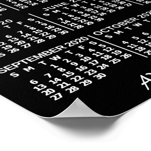 2020年 月別カレンダー ブラック カスタム 3枚の写真 ポスター (角)