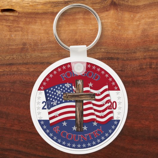 2020年、神と国の十字架とアメリカ国旗のために キーホルダー (正面)