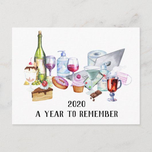 2020年Covid水色顔マスク年を覚える ポストカード (正面)