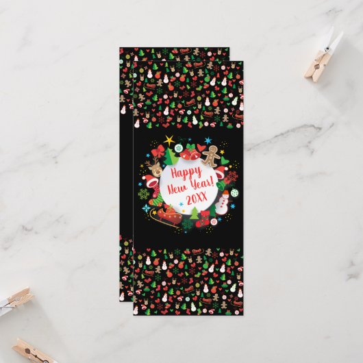 2020明けましておめでとう! クリスマスの冬休み カード (正面/裏面インサイチュ)