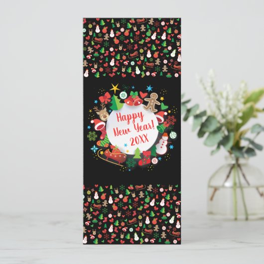 2020明けましておめでとう! クリスマスの冬休み カード (スタンド正面)