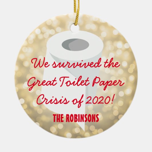 2020生き延び年!検疫おもしろい写真金ゴールド セラミックオーナメント (正面)