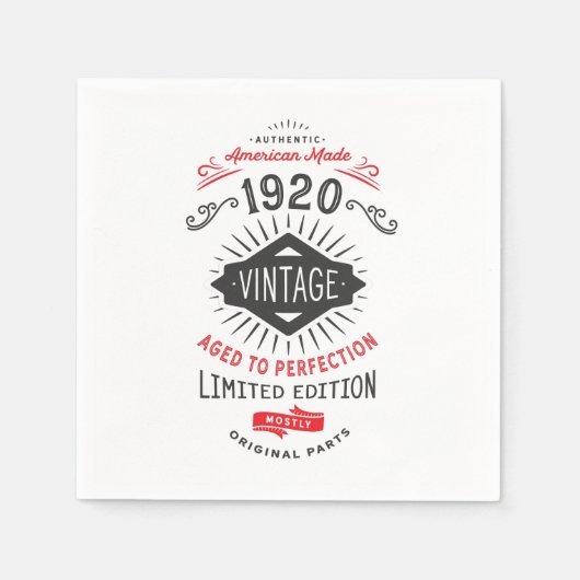 2020生まれ年の1920祝年の100誕生日で。 スタンダードカクテルナプキン (正面)