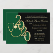 2020看護医療分野卒業グリーン金ゴールド 招待状 (正面/裏面)