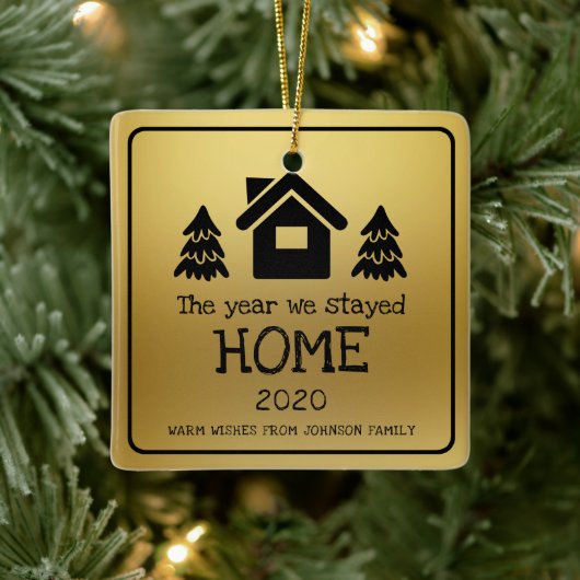 2020私たちは家の写真の金ゴールドを滞在した年フェイク セラミックオーナメント (ツリー)