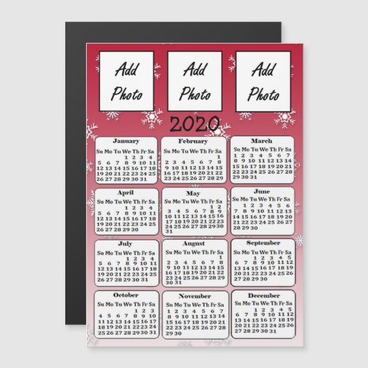 2020赤い雪片フォトカレンダー マグネット招待状 (正面/裏面)