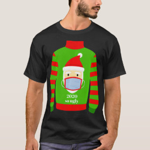 2020醜おもしろいいクリスマスセーターサンタマスクパーティー Tシャツ