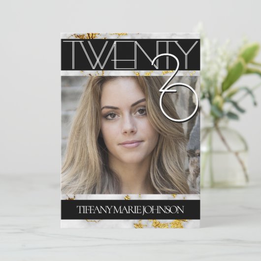 2020金ゴールド大理石モダンフォトフレーム卒業 招待状 (スタンド正面)