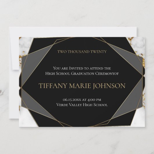 2020金ゴールド大理石モダンフォトフレーム卒業 招待状 (裏面)